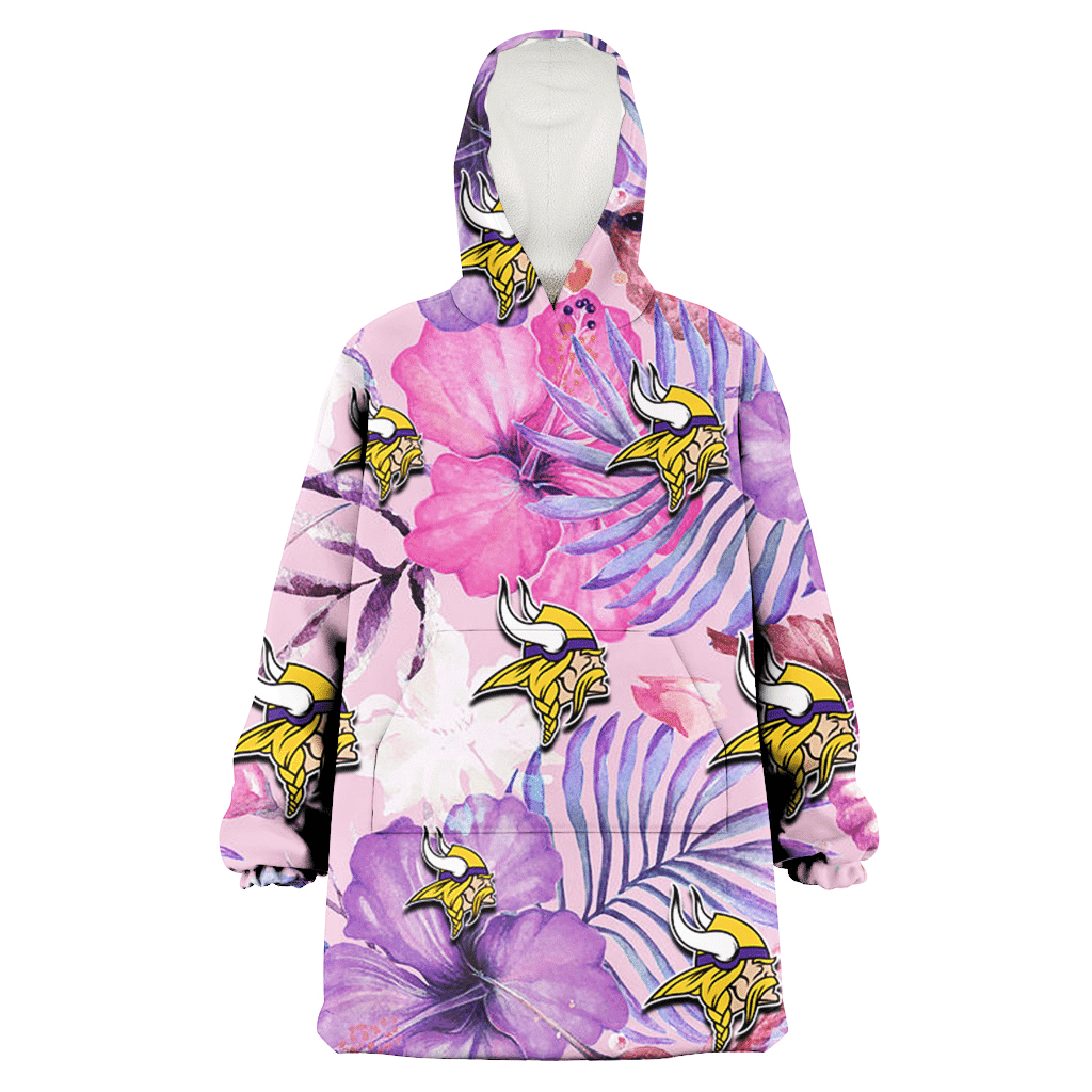 Minnesota Vikings White Purple Hibiscus Pink Hummingbird Pink Background 3D Printed Hoodie Blanket Snug Hoodie