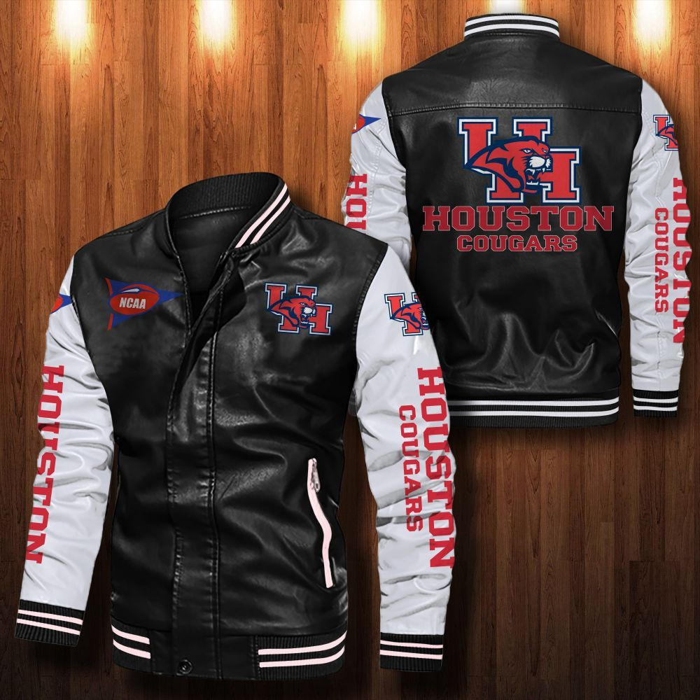 Houston Cougars Leather Varsity Jacket Bomber Coat