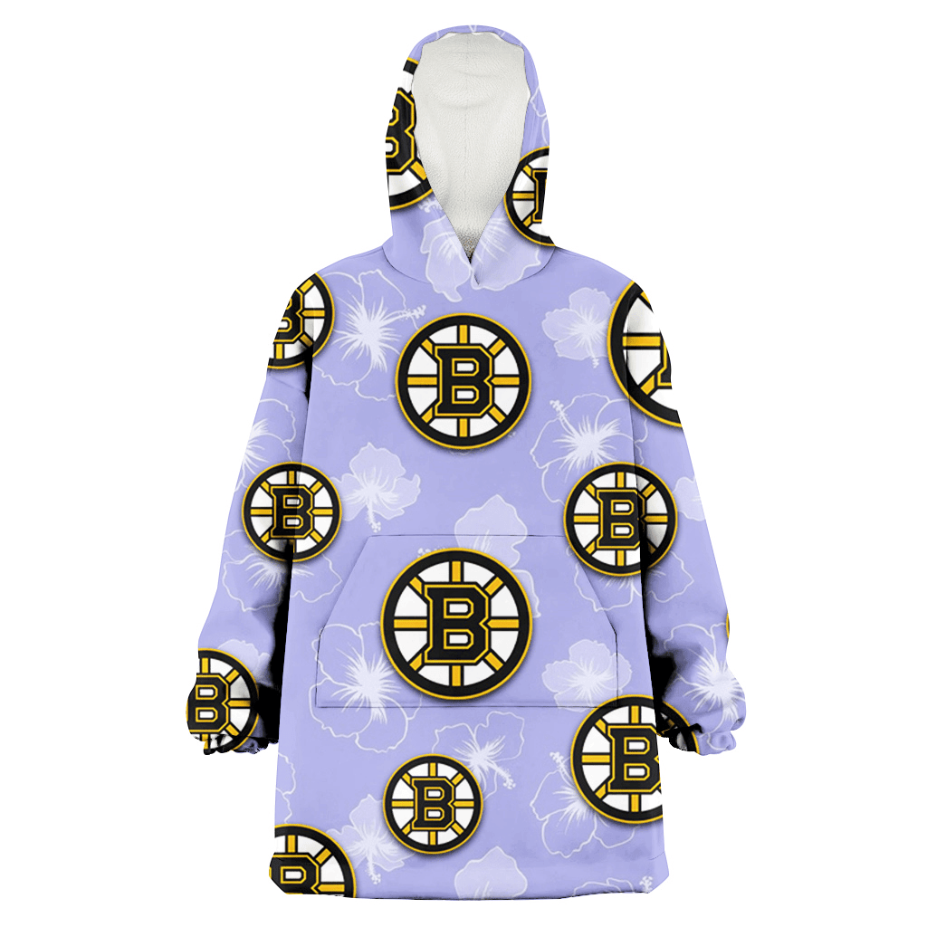 Boston Bruins Sketch White Hibiscus Violet Background 3D Printed Hoodie Blanket Snug Hoodie