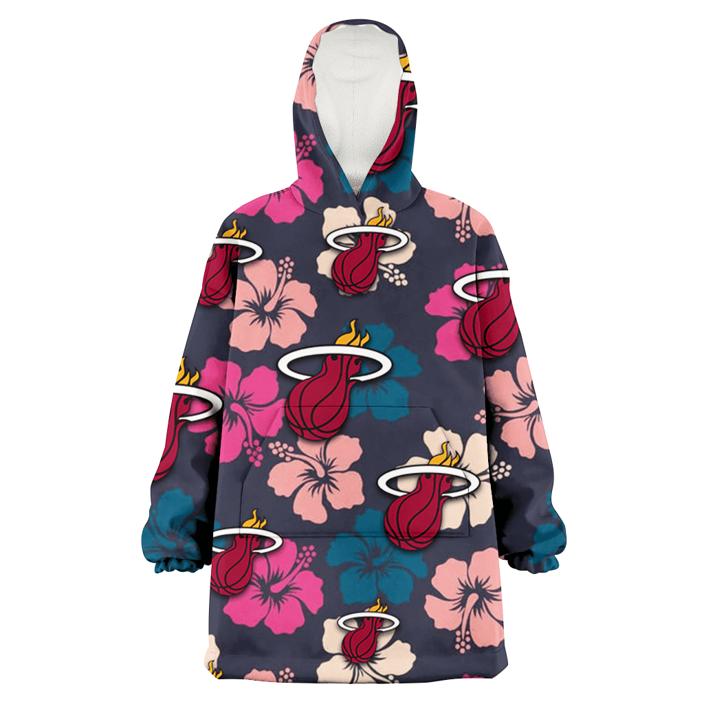 Miami Heat Colorful Hibiscus Black Background 3D Printed Hoodie Blanket Snug Hoodie