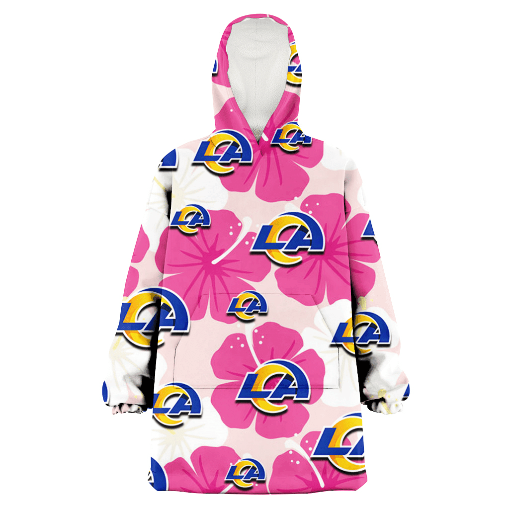 Los Angeles Rams Pink White Hibiscus Misty Rose Background 3D Printed Hoodie Blanket Snug Hoodie