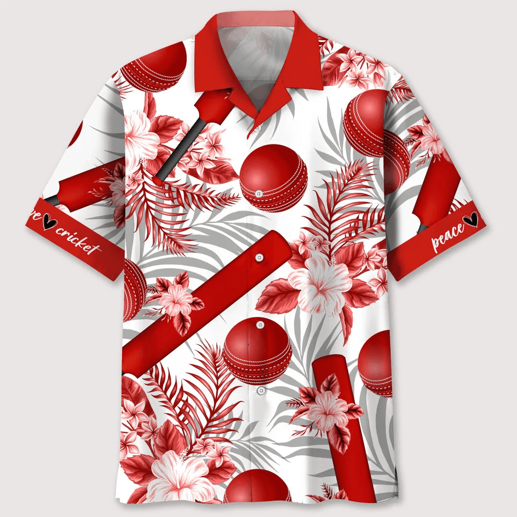 Cricket Red Pattern Flower Hawaiian Shirt, Peace Love Cricket Shirt