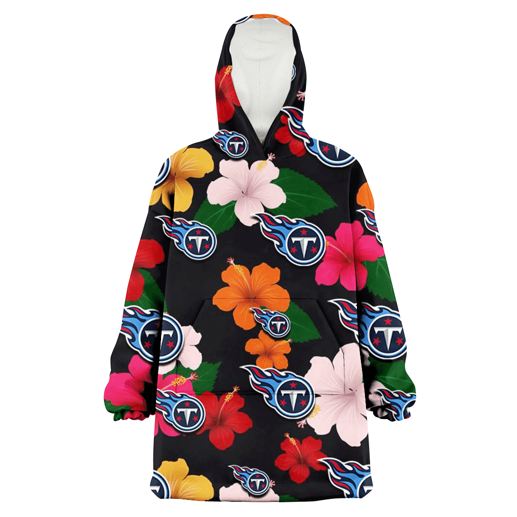 Tennessee Titans Pink Orange Yellow White Hibiscus Black Background 3D Printed Hoodie Blanket Snug Hoodie