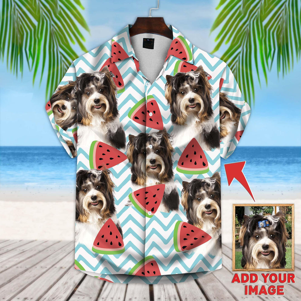 Watermelon Pattern Short-Sleeve Hawaiian Shirt, Upload Photo Dog Aloha Shirt, Idea Gift For Dog Lovers