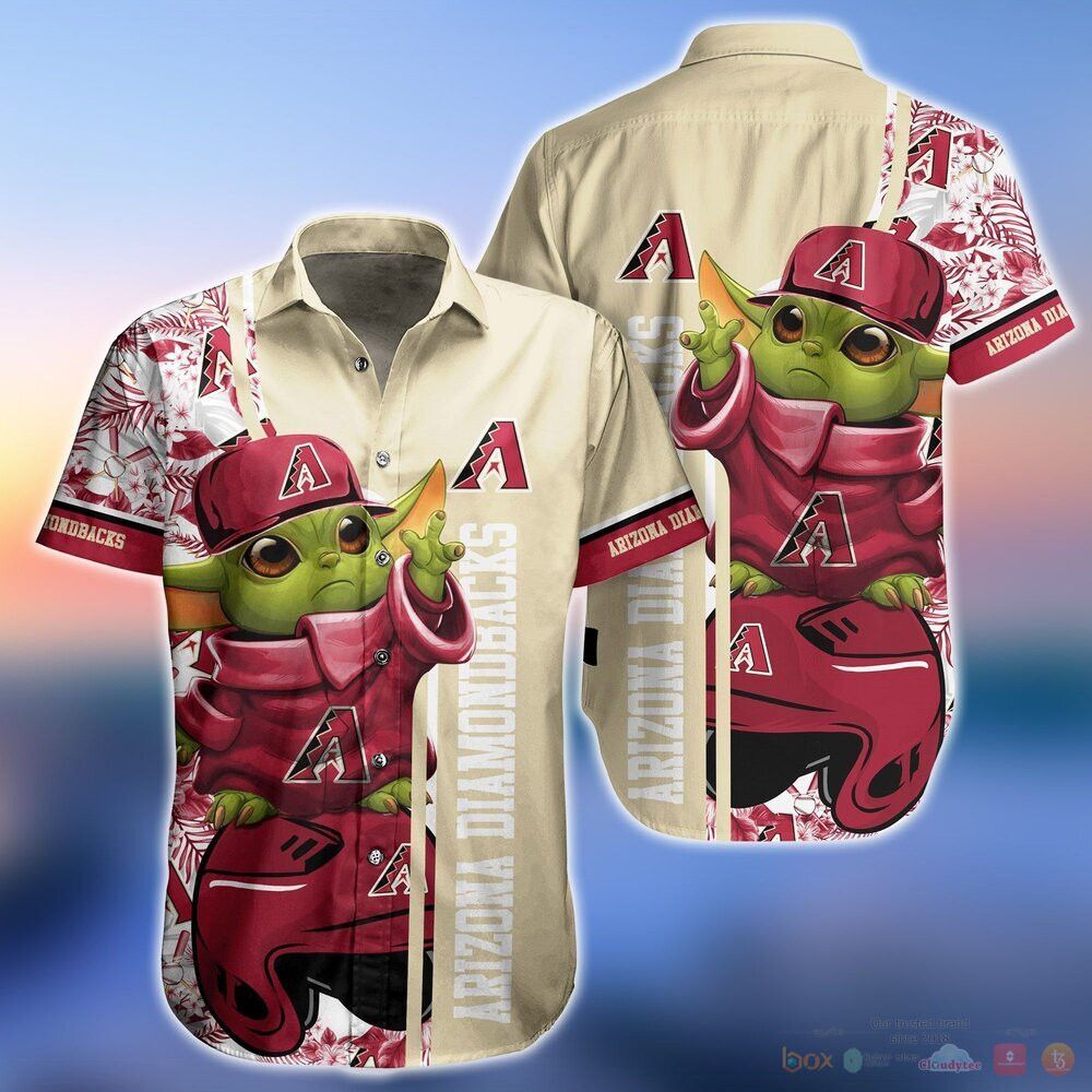 Mlb Arizona Diamondbacks Red Gold Baby Yoda Hawaiian Shirt