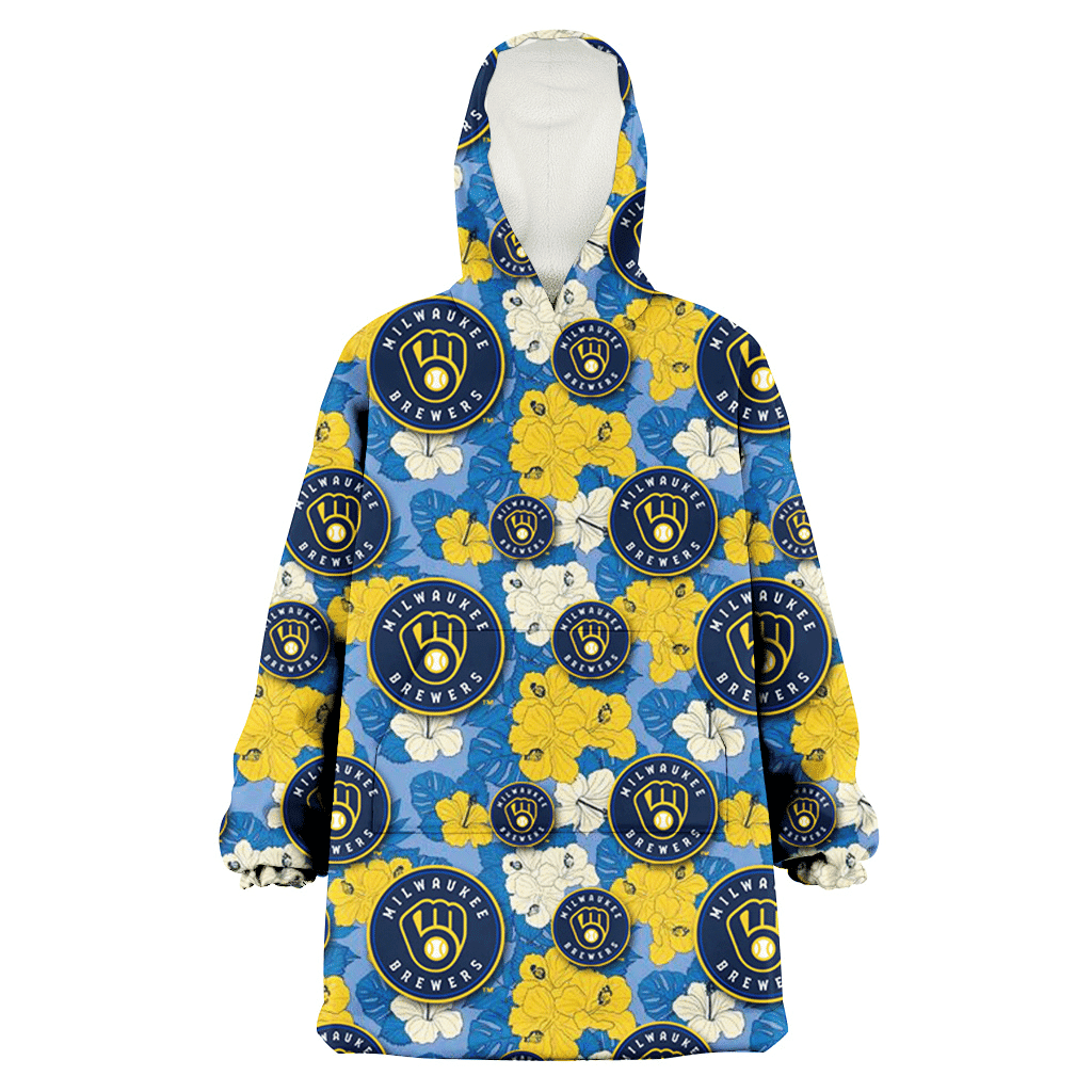 Milwaukee Brewers Yellow White Hibiscus Powder Blue Background 3D Printed Hoodie Blanket Snug Hoodie