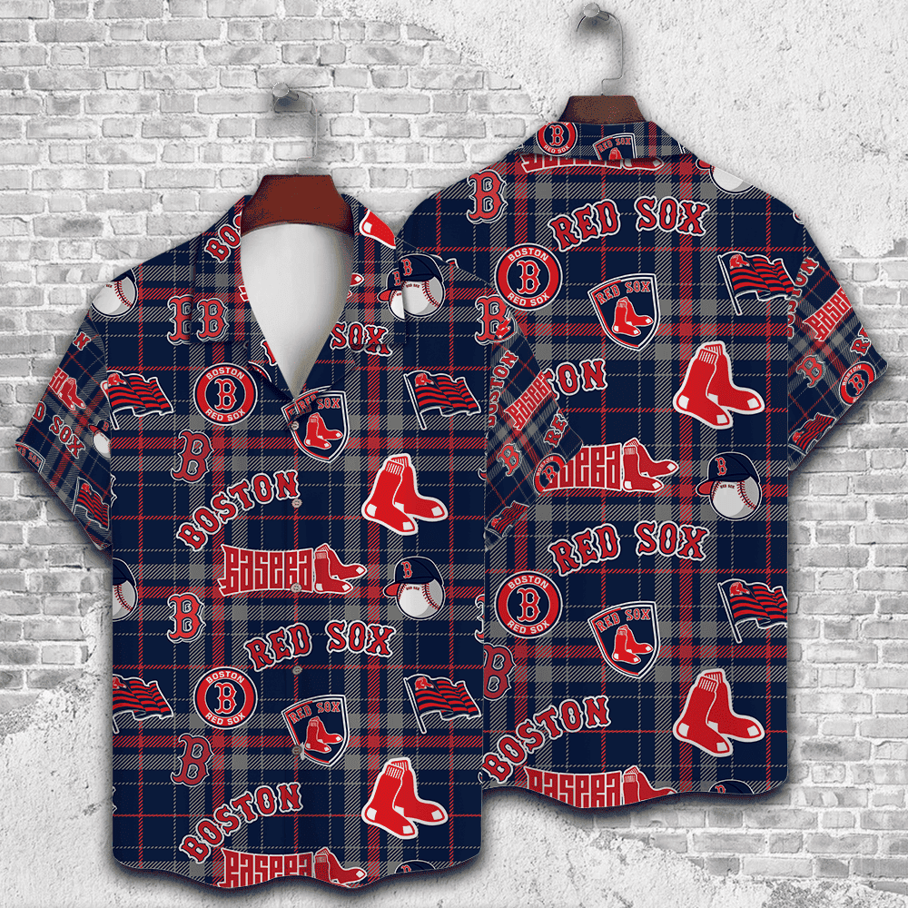 Boston Red Sox Plaid Baseball Pattern Vintage Hawaiian Shirt