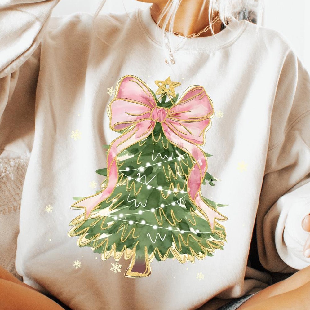 Christmas Tree Bow Shirt, Christmas Sweatshirt For Women, Christmas Tree Tshirt, Christmas Coquette Christmas Shirt Designs That Speak Your Mind