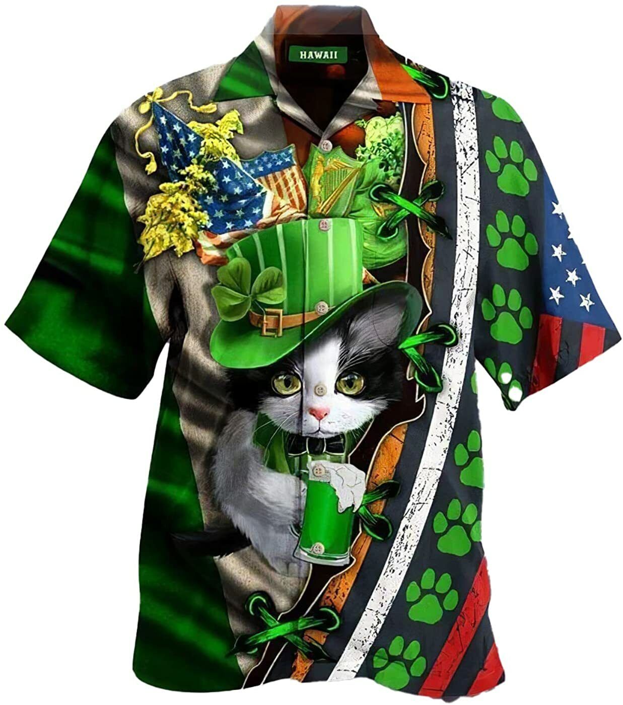 Cat St Patrick’S Day Hawaiian Shirt, Shamrock Shirt, Irish Hawaiian Shirt