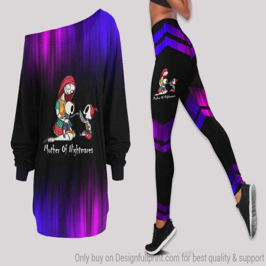 Halloween Mama Of Nightmares Off Shoulder Long Sleeves Top And Leggings Set