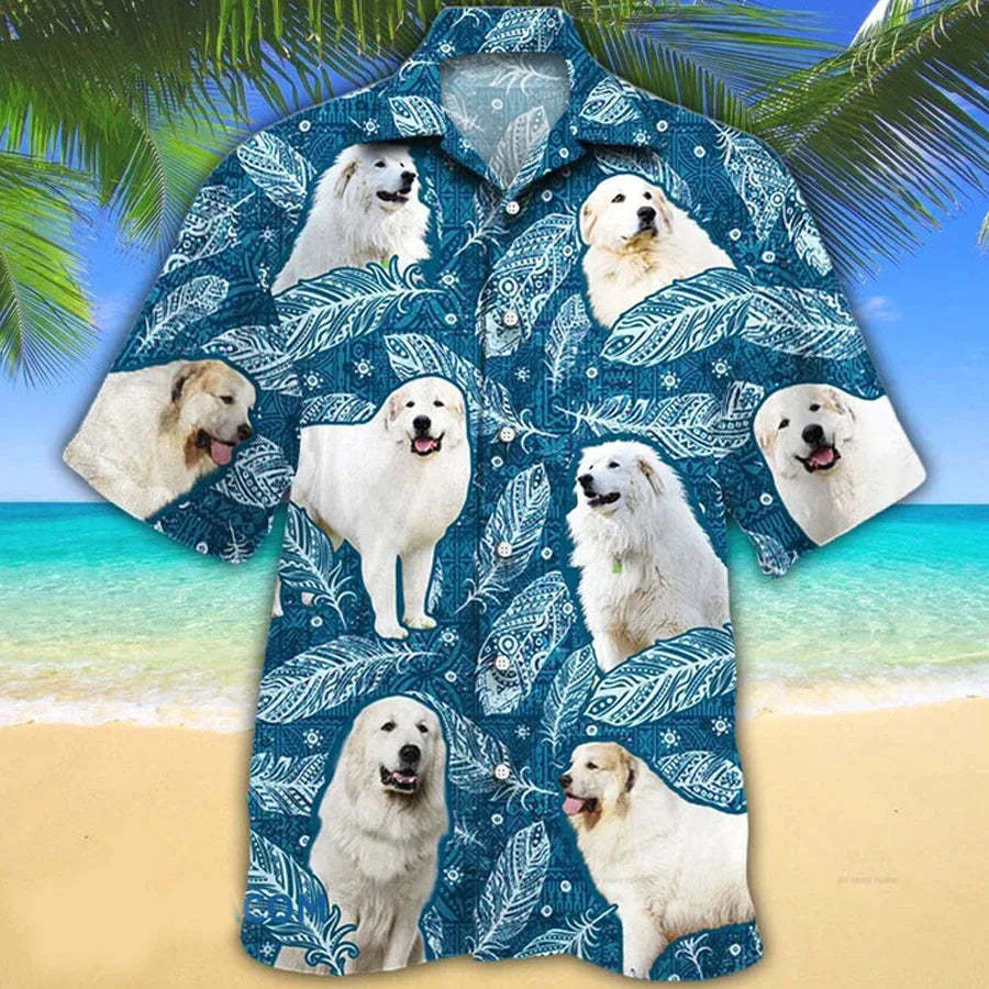 Great Pyrenees Dog Lovers Blue Feather Hawaii Hawaiian Shirt