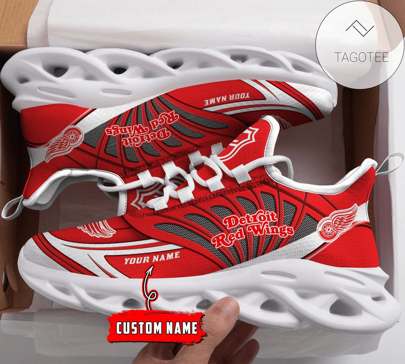 Detroit Red Wings Custom Name White Chunky Max Soul Shoes Ver 02