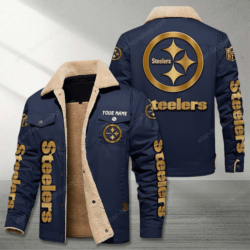 Pittsburgh Steelers Navy Custom Name Stand Collar Jacket