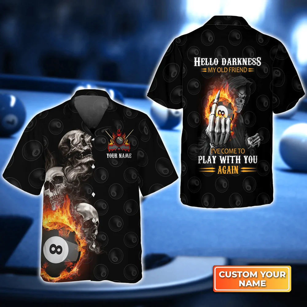 Skull Reaper Billiard Pool 8 Ball Hello Darkness My Old Friend 3D Hawaiian Shirt, Billiard Team Shirt, Billiard Player