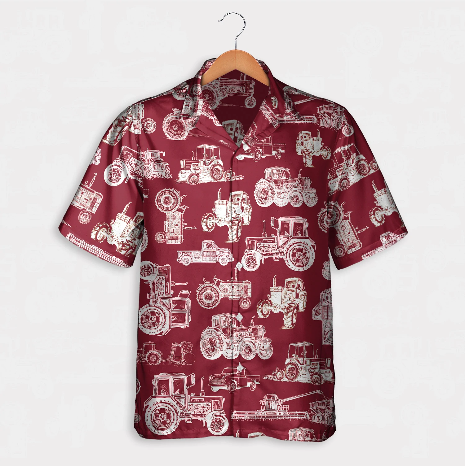 Tractor Pattern White And Blue, Red, Green Hawaiian Shirt, Summer Gift,  Short Sleeve Aloha Beach Shirt