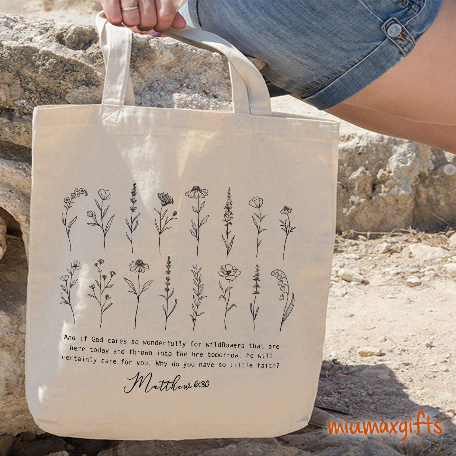 Matthew 6:30 Christian Wildflower Tote Bag, Bible Tote Bag, Christian Tote Bag, Eco Friendly Shopping Tote Bag, Basic Tote Bag