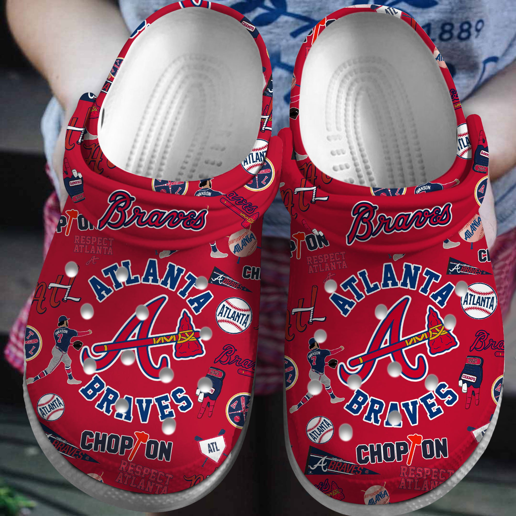 Atlanta Braves Logo Baseball MLB Cheer Mascot Red Sander Red Crocss Classic Clogs Shoes Ver881