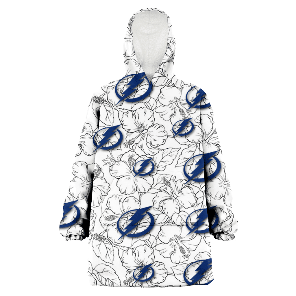 Tampa Bay Lightning White Sketch Hibiscus Pattern White Background 3D Printed Hoodie Blanket Snug Hoodie