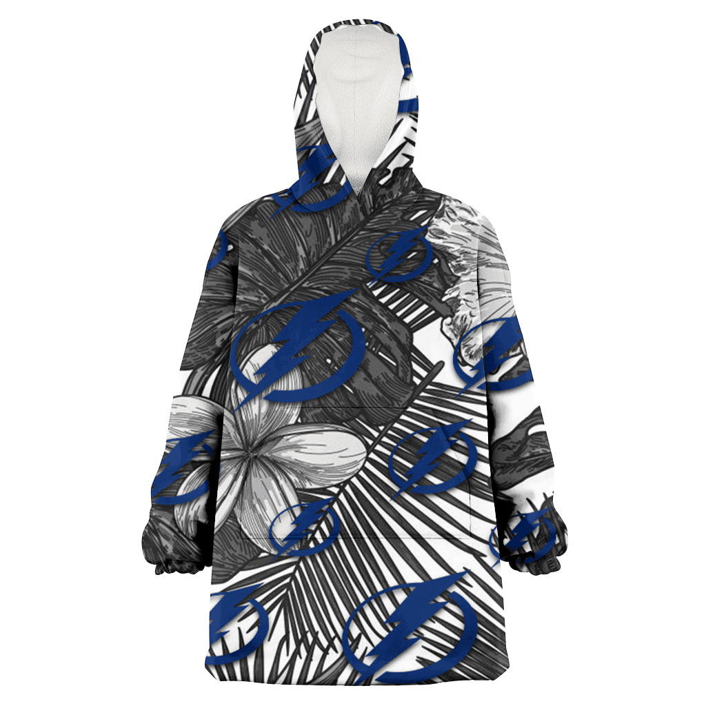 Tampa Bay Lightning Grey Sketch Hibiscus Palm Leaf White Background 3D Printed Hoodie Blanket Snug Hoodie