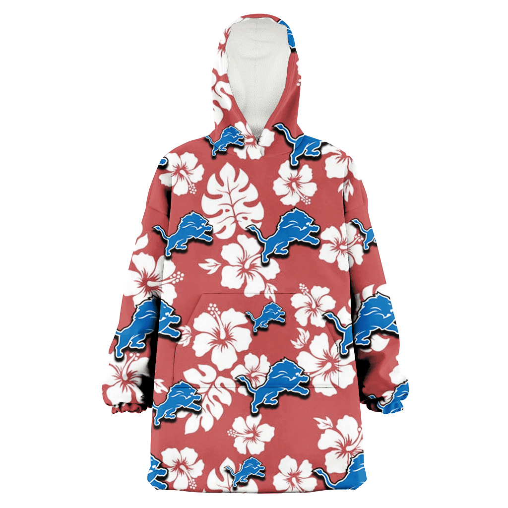 Detroit Lions White Hibiscus Indian Red Background 3D Printed Hoodie Blanket Snug Hoodie