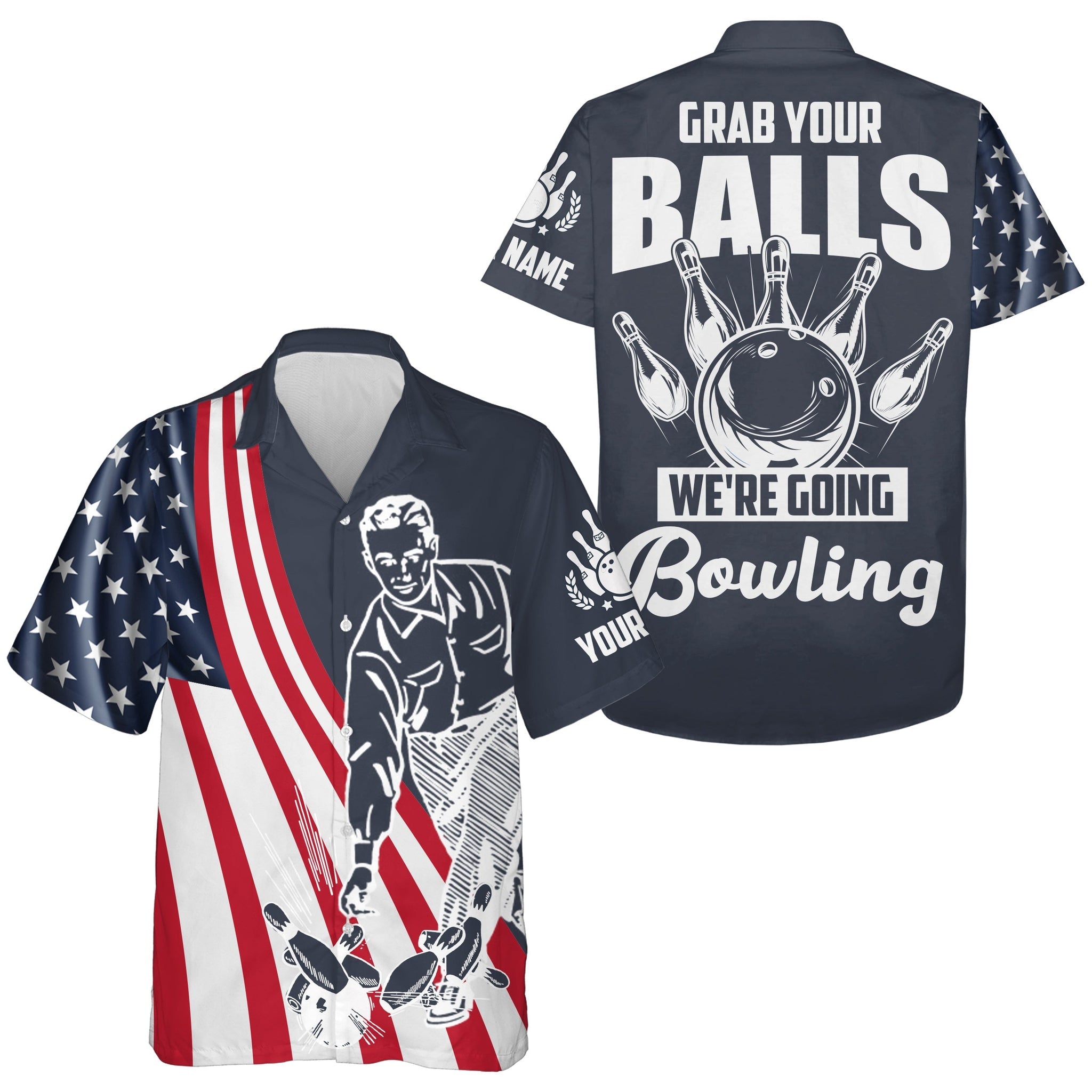 Grab Your Balls We’Re Going Bowling Hawaiian Shirt Custom Bowling Men Usa Bowling Shirt