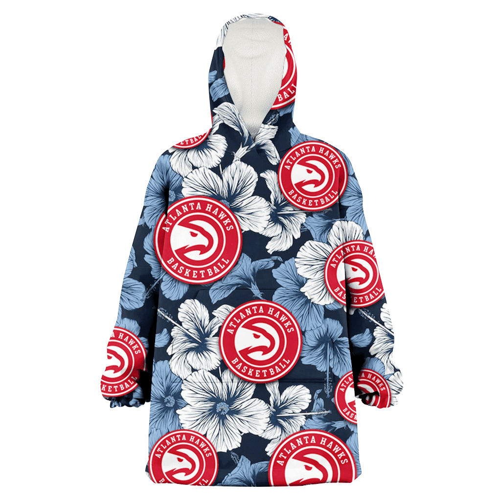 Atlanta Hawks White And Blue Hibiscus Dark Blue Background 3D Printed Hoodie Blanket Snug Hoodie