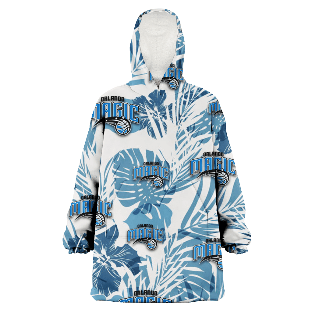 Orlando Magic Hibiscus Balm Leaves Blue And White Background 3D Printed Hoodie Blanket Snug Hoodie