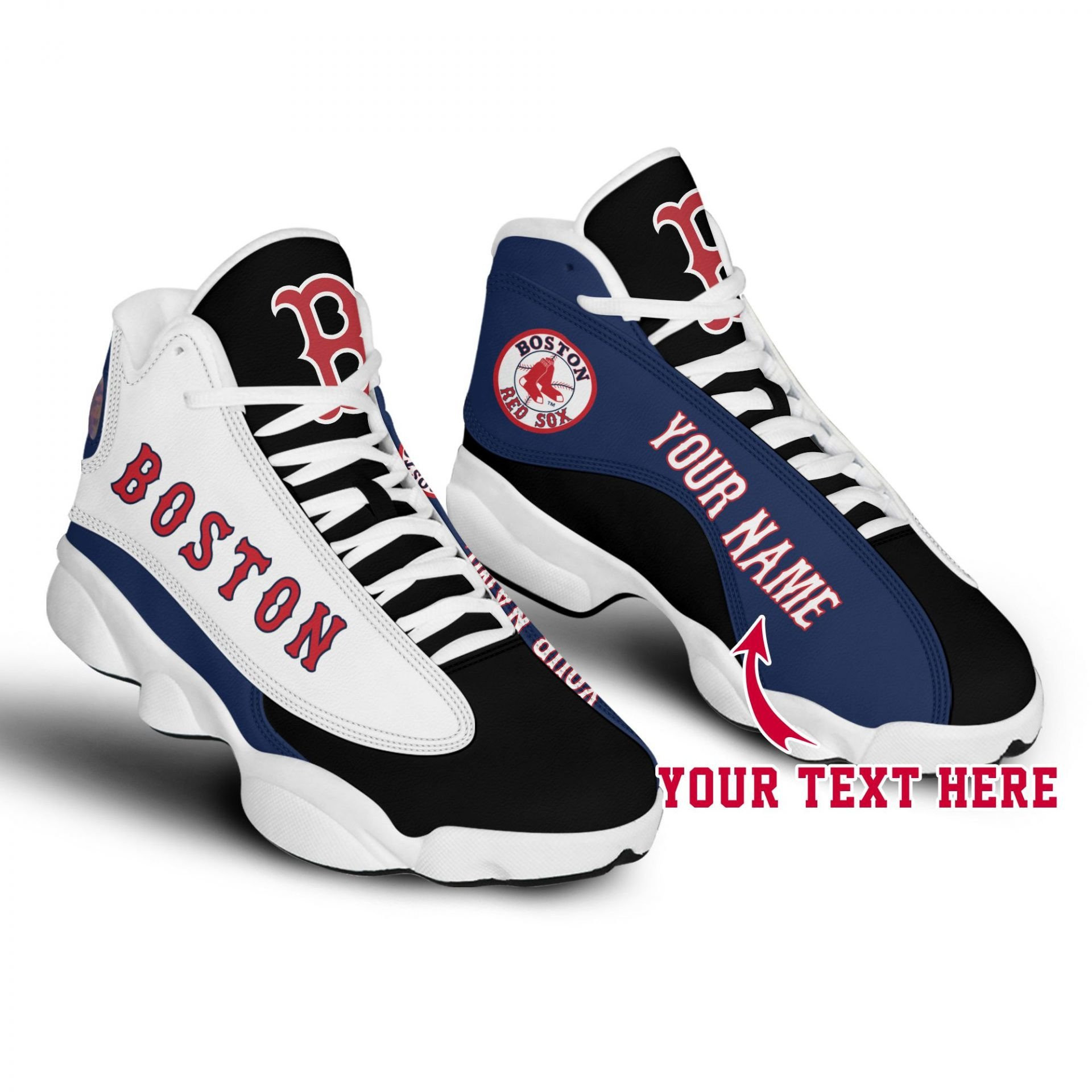 Custom Name MLB Boston Red Sox Baseball Team Name And Logo Air Jordan 13 Sneakers JD13 V1825