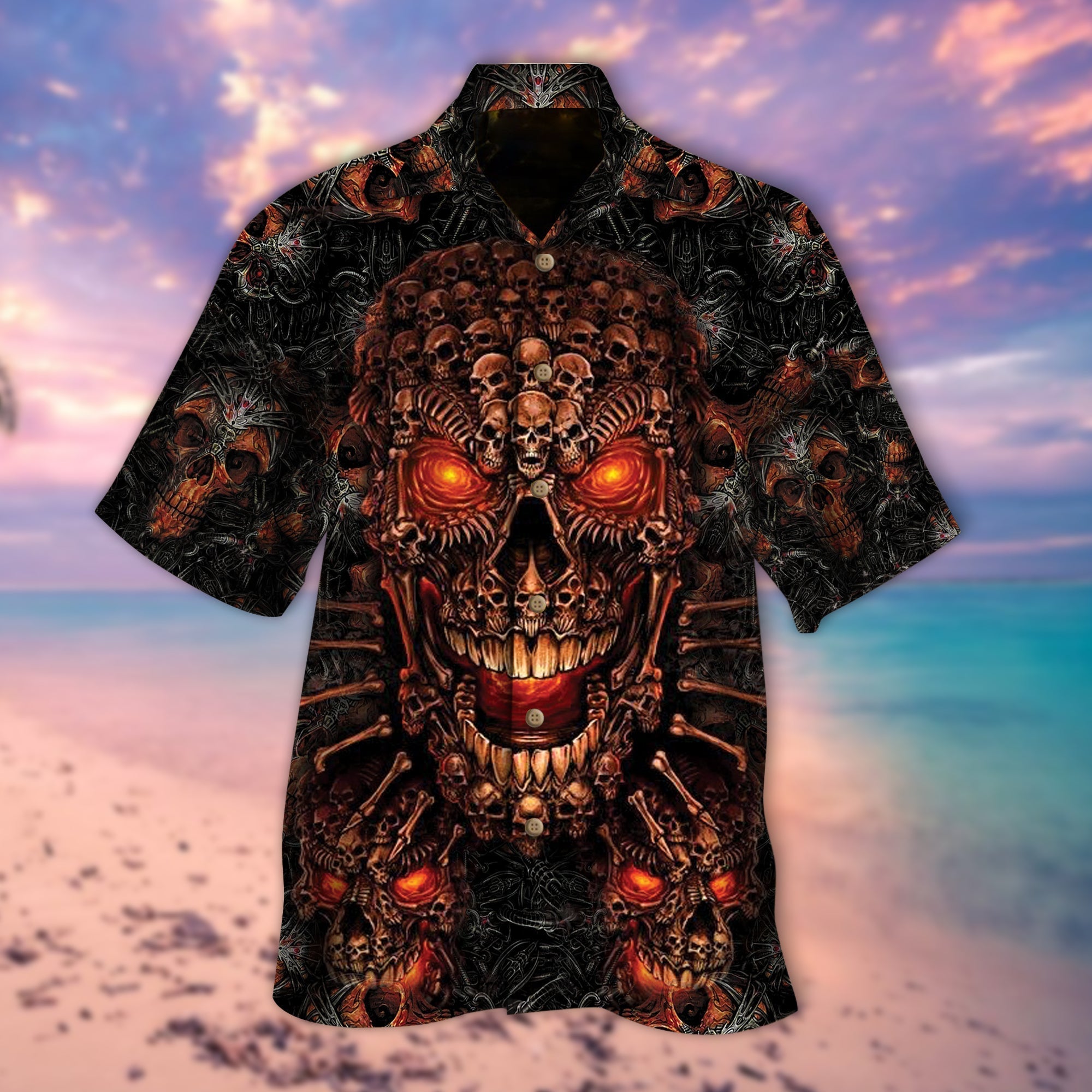 Hell Skull All Over Printed 3D Hawaiian Shirt, Men Women Hawaiian Shirts For Skull Lovers