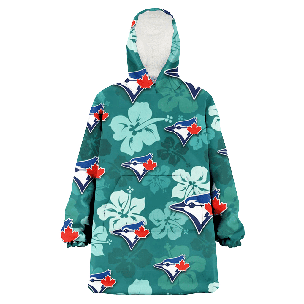 Toronto Blue Jays Light Sea Green Hibiscus Green Background 3D Printed Hoodie Blanket Snug Hoodie