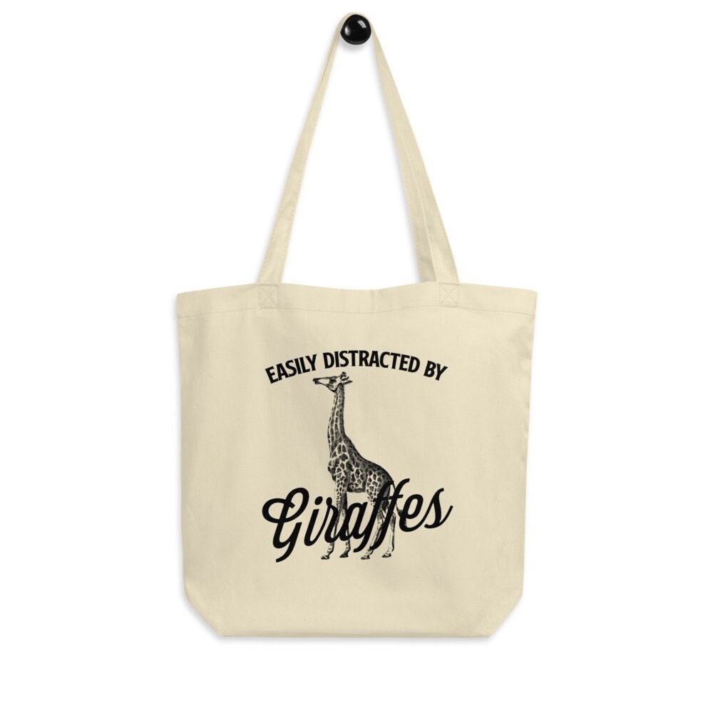 Easily Distracted By Giraffes Eco Tote Bag – Giraffe Canvas Tote Bag, Giraffe Lover Gift, Giraffe Bag, Giraffe Library Tote, Safari Bag