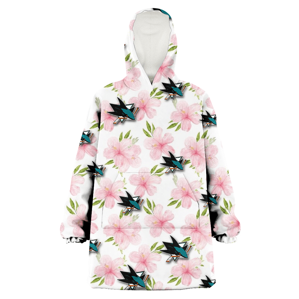 San Jose Sharks Light Pink Hibiscus White Background 3D Printed Hoodie Blanket Snug Hoodie