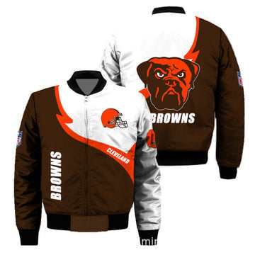 Cleveland Browns Team Logo Half Color NFL Winter 3D Printed Bomber Jacket