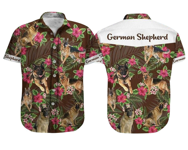 German Shepherd Dog Aloha Hawaiian Shirt – German Shepherd Pet Hawaiian Shirt, Hibiscus Tropical Hawaiian Shirt For Men & Women