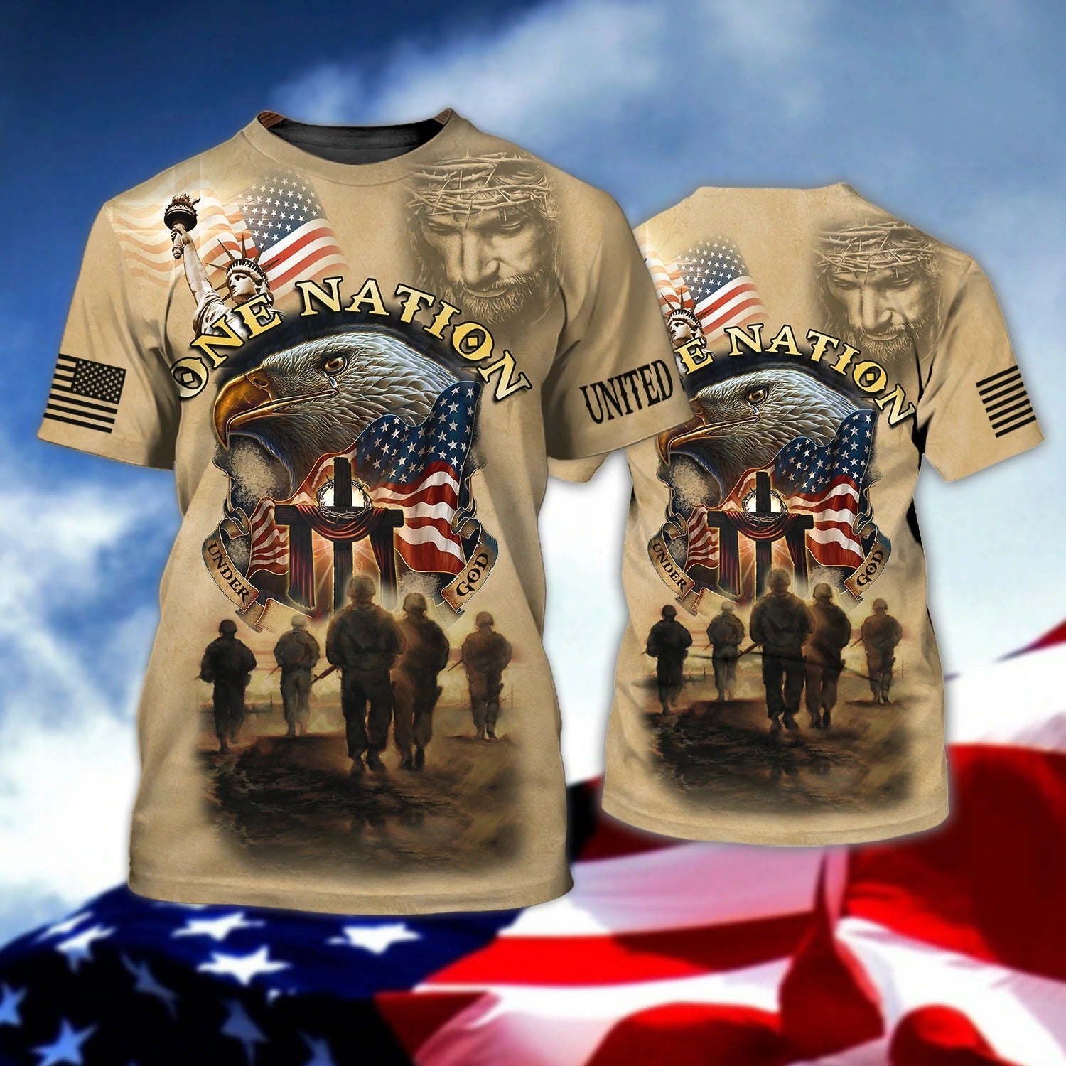 One Nation Under God 3D Tee Shirt, Veteran American Patriotic Full Print Shirt Hoodie, Independence Day 3D Hawaiian Shirts