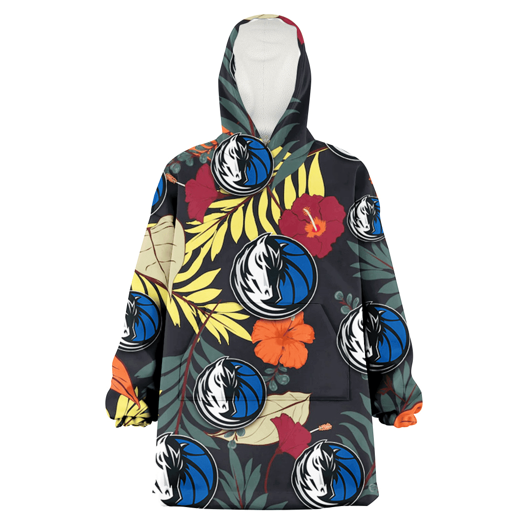 Dallas Mavericks Red And Orange Hibiscus Black Background 3D Printed Hoodie Blanket Snug Hoodie