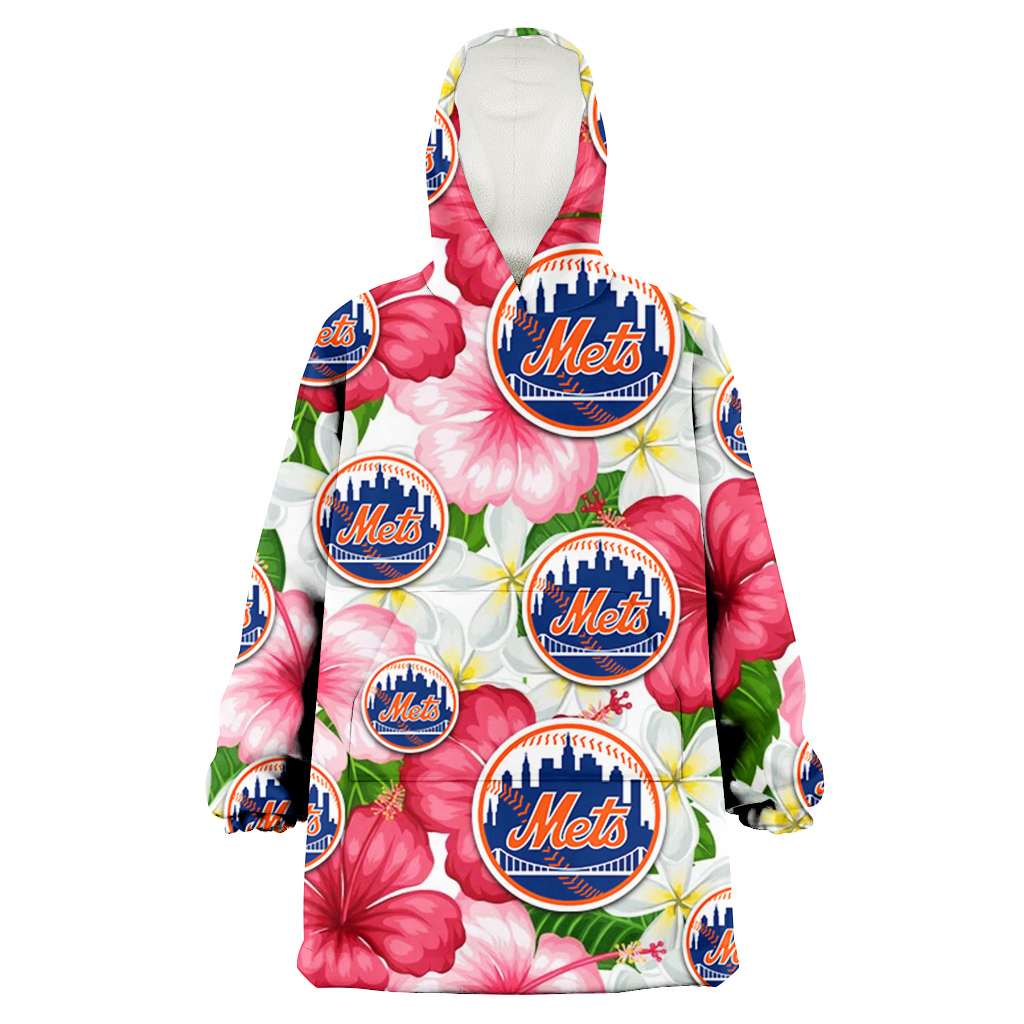 New York Mets White Porcelain Flower Pink Hibiscus White Background 3D Printed Hoodie Blanket Snug Hoodie