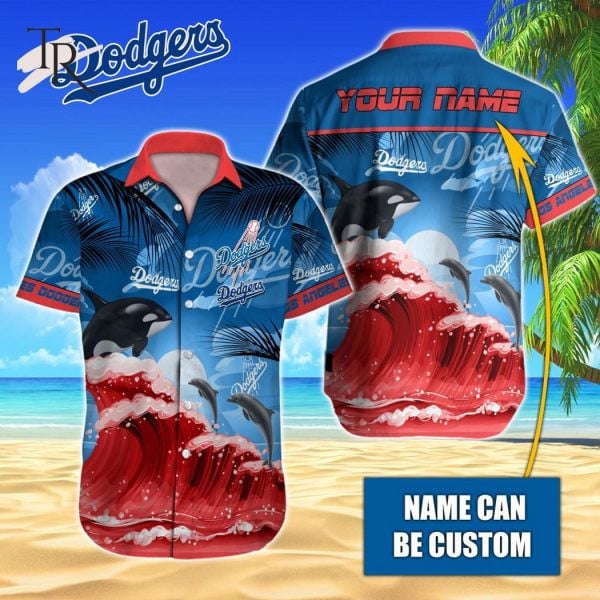 Custom Name Mlb Los Angeles Dodgers Tropical Beach Whale 3D Hawaiian Shirt