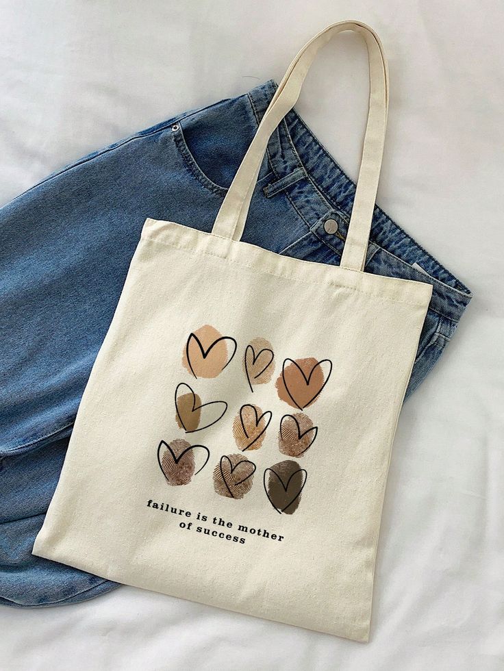 Small Heart  Slogan Graphic Shopper Bag Preppy, Best Tote Bags Ideas, Cute Tote Bags Ideas, Tote Bag Design Ideas, Girls Tote Bag, Best Canvas Tote Bags Ideas