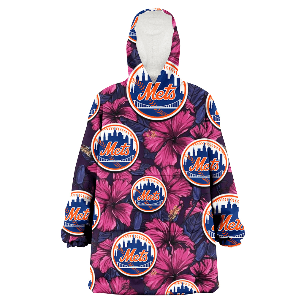 New York Mets Violet Red Blue Leaf Black Background 3D Printed Hoodie Blanket Snug Hoodie