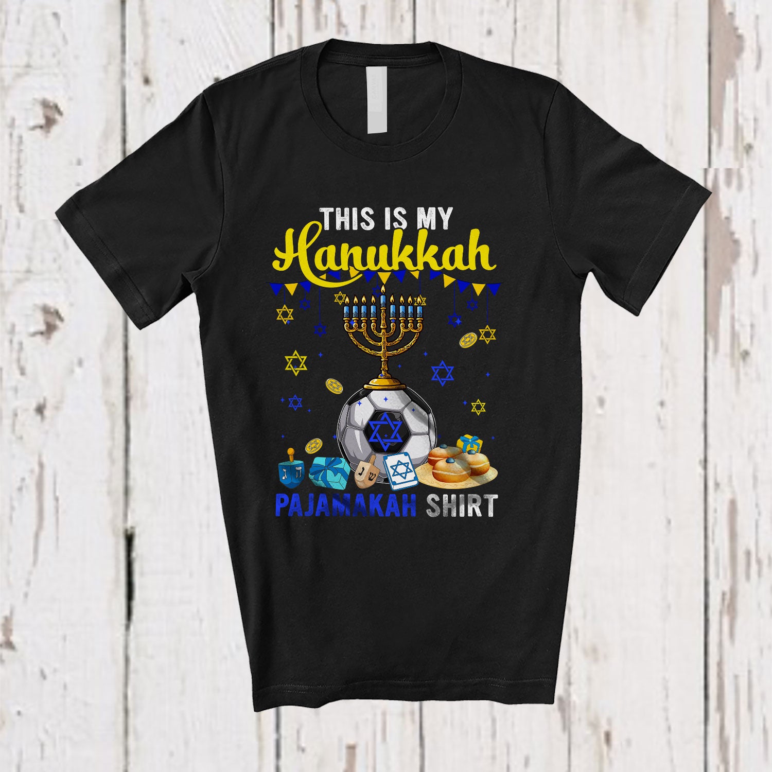 This Is My Hanukkah Pajama Shirt; Lovely Menorah Soccer Ball; Sport Soccer Player Team T-Shirt Where Art Meets Style
