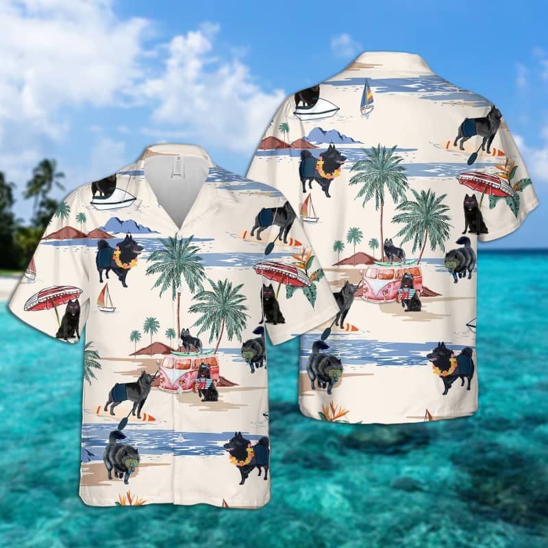 Schipperke Summer Beach Hawaiian Shirt, Dog Beach Short Sleeve Hawaiian Shirt