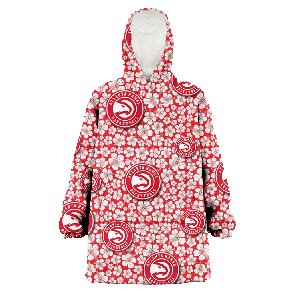 Atlanta Hawks Tiny White Hibiscus Pattern Red Background 3D Printed Hoodie Blanket Snug Hoodie