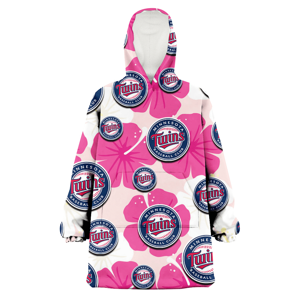 Minnesota Twins Pink White Hibiscus Misty Rose Background 3D Printed Hoodie Blanket Snug Hoodie