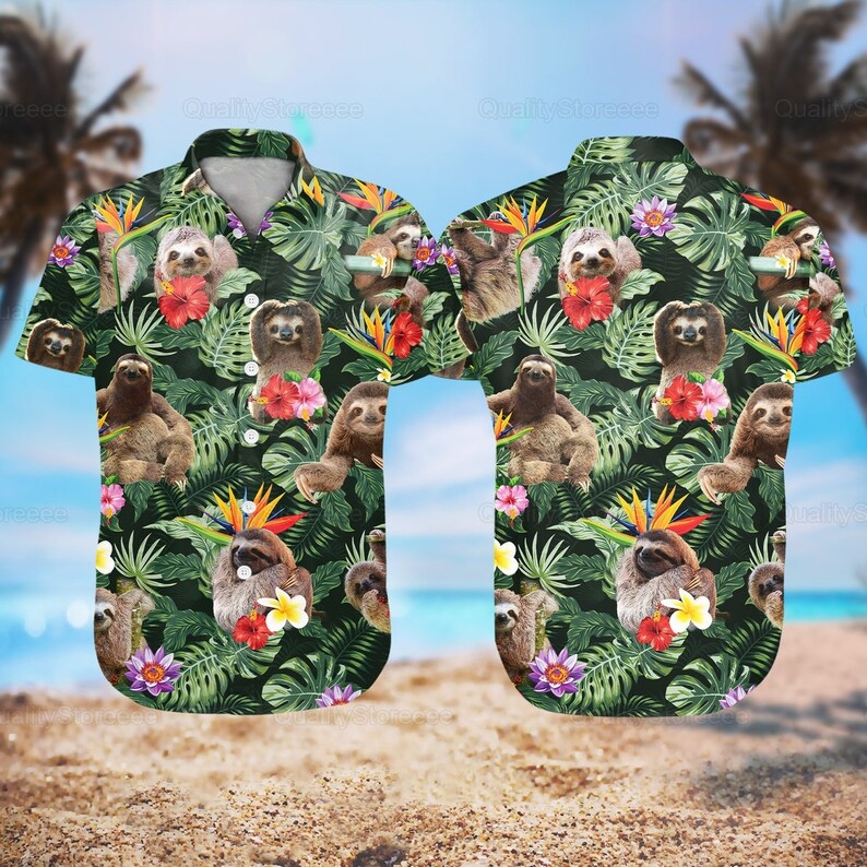 Sloth Hawaii Shirt, Hawaiian Shirt Men, Sloth Shirts, Sloth Lovers, Funny Hawaiian Shirts