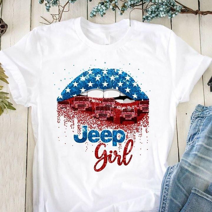Jeep Girl Us Flag Glitter Lip T-Shir &hellip;