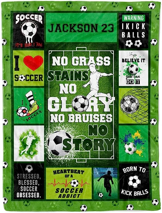 Personalized Soccer Blankets for Men, Boys, Custom Name Number Soccer Gift for Birthday BD0043 Made for Fans, Worn by You x PeckShirt