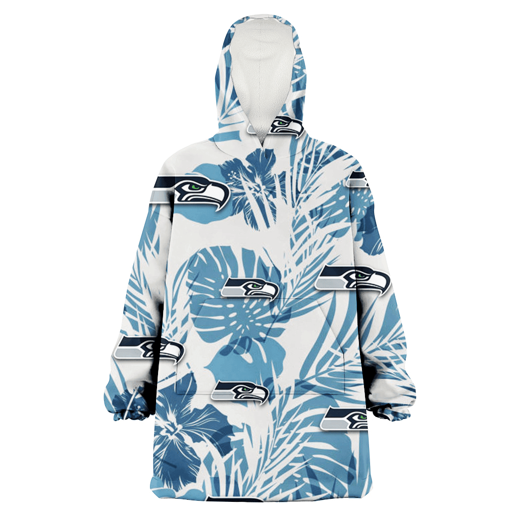 Seattle Seahawks Hibiscus Balm Leaves Blue And White Background 3D Printed Hoodie Blanket Snug Hoodie