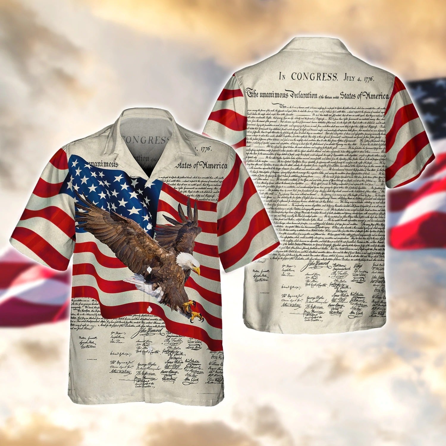 3D All Over Print Usa Eagle Hawaiian Shirts For Adults, Happy Independence’S Day Hawaii Shirt Short Sleeve For Summer