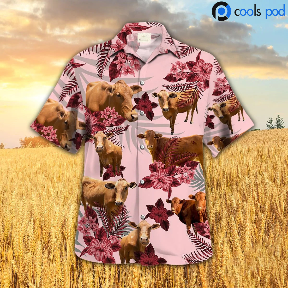 Beefmaster Hibiscus Hawaiian Shirt, Red Farm Hawaii Shirt, Cow Hawaiian Shirts